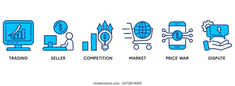Trade war icon set vector illustration concept relate to trading, seller, competition, market, price war, dispute