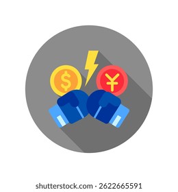 Icono redondeado de color plano de la mini ilustración de la guerra comercial, uso para guerras comerciales, economía, negocios, finanzas, competencia económica, UI, kit de UX, App y desarrollo de Web, digital o impreso.
