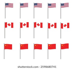 Trade War Tariffs USA China Canada Flag Animation Vector Set