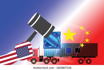 Trade War . United States Of America Versus China . United States Of America Versus China Trade War Disputes Concept.of Global Business Concept. Vector Illustration