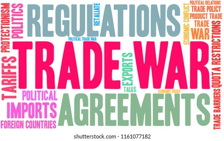 Trade War word cloud on a white background. 