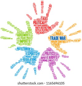 Trade War word cloud on a white background. 