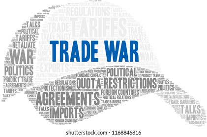 Trade War word cloud on a white background. 