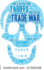 Trade War word cloud on a white background. 