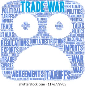 Trade War word cloud on a white background. 