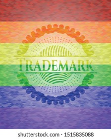 Trademark emblem on mosaic background with the colors of the LGBT flag