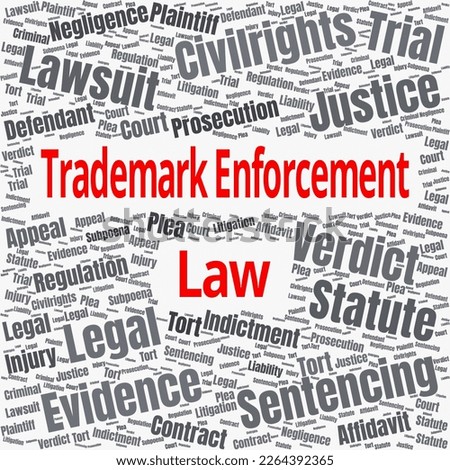 trademark enforcement law word cloud template. Law concept vector on white background.