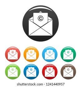 Trademark envelope icons set 9 color vector isolated on white for any design
