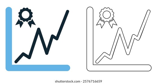 Trademark Graph icon vector, with a rising bar graph, representing business growth and intellectual property pictogram symbol ui and ux design, glyphs and stroke line