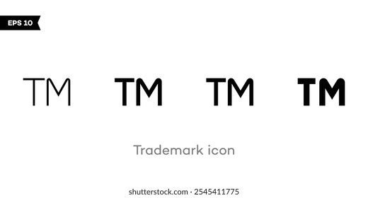 Diseño de ícono de Marca comercial con un símbolo negro minimalista con texto TM, que representa el Derechos de autor, la Propiedad intelectual y la protección de la marca. Ideal para contextos legales, empresariales y de marca.