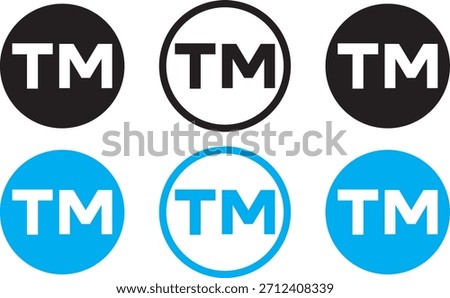trademark icon set. tm symbol icon. Letter TM in round sign. Round icons with black color.TM trademark icon vector outline set illustration sign. Registered trademark icon vector, Symbol, logo 