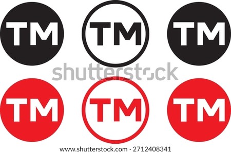 trademark icon set. tm symbol icon. Letter TM in round sign. Round icons with black color.TM trademark icon vector outline set illustration sign. Registered trademark icon vector, Symbol, logo 