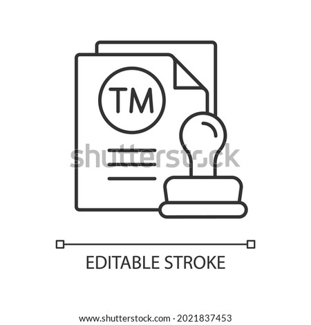 Trademark linear icon. Intellectual property. Business, individual or any legal entity mark. Thin line customizable illustration. Contour symbol. Vector isolated outline drawing. Editable stroke