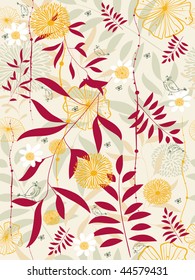 trademark new flowering endless pattern vector design bird vegetation summer nature flower star branch earth leaf scenery ornate print flowery painting ribbon backgrounds no one ornament image paper v