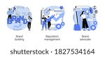 Trademark public relations abstract concept vector illustration set. Brand building, reputation management, brand advocate, marketing strategy, social media, corporate ID, awareness abstract metaphor.
