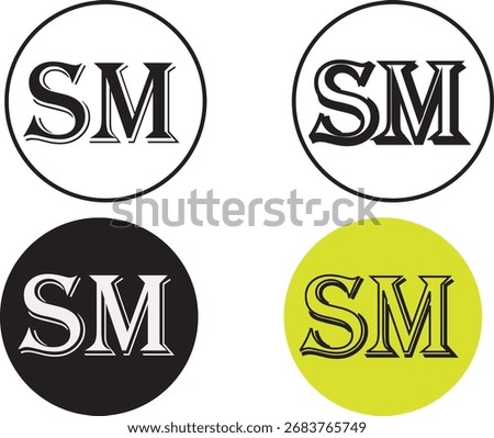 Trademark and Service mark icon set. Letter TM , SM  in round sign. Trademark and service mark vector symbols