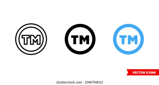 Trademark sign icon of 3 types: color, black and white, outline. Isolated vector sign symbol.