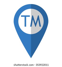 Trademark symbol - vector icon; blue map  pointer