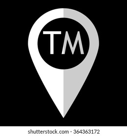 Trademark symbol - white vector icon;  map pointer