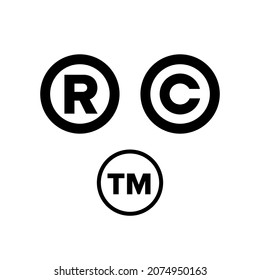 Trademark symbols set. Trademark legal protection mark, letter "R" in a circle or "TM". Vector copyright sign, letter "C" in a circle.