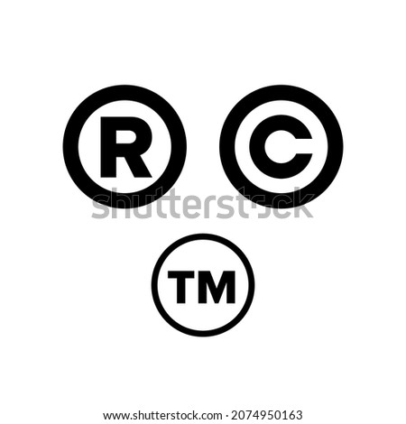 Trademark symbols set. Trademark legal protection mark, letter 