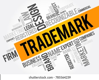 Trademark word cloud collage, business concept background