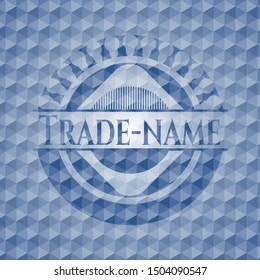 Trade-name blue emblem with geometric pattern background. Vector Illustration. Detailed.