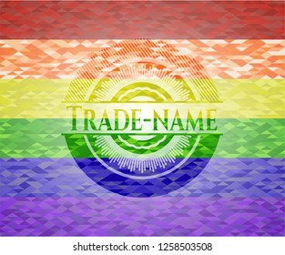 Trade-name on mosaic background with the colors of the LGBT flag