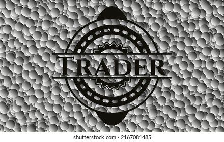 Insignia oscura del comerciante con fondo de burbujas. Ilustración vectorial. Detallado. 