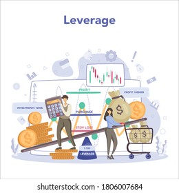 Trader, Financial Investment Concept. Stock Market Leverage. Increase And Finance Growth. Vector Illustration In Flat Style