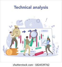 Trader, financial investment concept. Stock market technical analysis. Increase and finance growth. Vector illustration in flat style