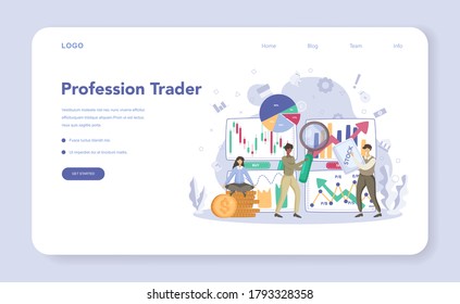Trader, financial investment web banner or landing page. Stock market profit. Increase and finance growth. Vector illustration in flat style