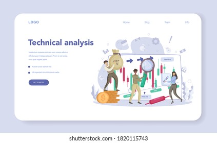 Trader, financial investment web banner or landing page. Stock market technical analysis. Increase and finance growth. Vector illustration in flat style