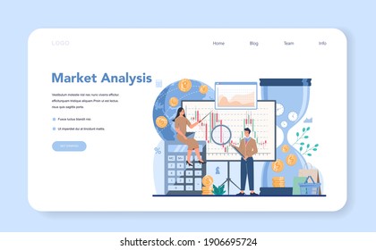 Trader, financial investment web banner or landing page. Stock market analysis. Idea of money increase and finance deal. Vector illustration in flat style