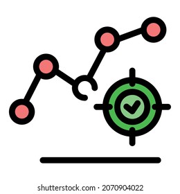 Trader graph target icon. Outline trader graph target vector icon color flat isolated