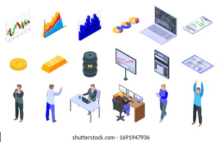 Trader Icons Set. Isometric Set Of Trader Vector Icons For Web Design Isolated On White Background