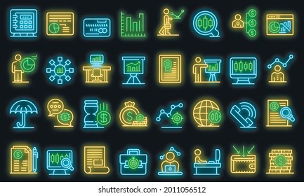 Los iconos del operador están configurados. Conjunto de esquemas de iconos vectoriales del operador sobre color de neón en negro