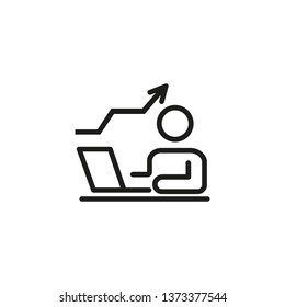 Trader line icon. Using laptop, graph, data. Manager concept. Can be used for topics like sales growth, accountant, economy