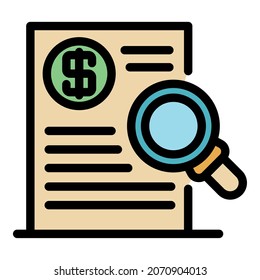 Trader money document icon. Outline trader money document vector icon color flat isolated