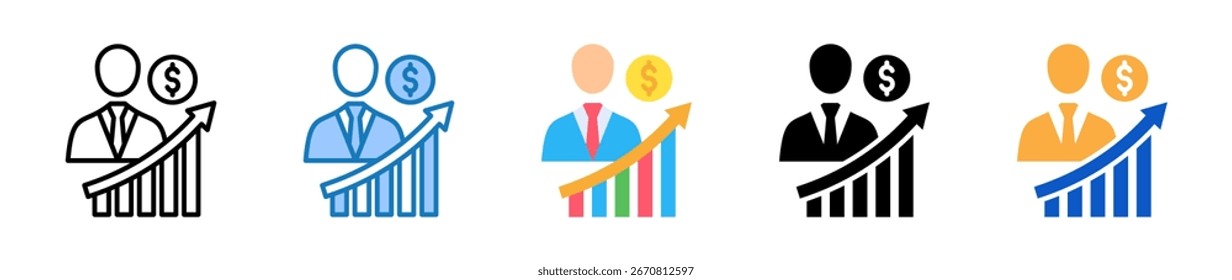 Ícones de vários estilos do comerciante definem a ilustração do vetor de design.