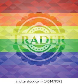 Trader on mosaic background with the colors of the LGBT flag