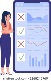 Trader planning stock investing flat concept vector spot illustration. Editable 2D cartoon character on white for web design. Analyzing charts and graphs creative idea for website, mobile, magazine