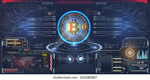 trader tools for successful trading. HUD elements pack. Infographic elements. Bitcoin digital currency, futuristic digital money, technology worldwide network concept, vector illustration
