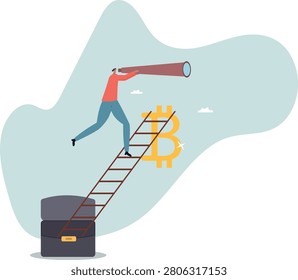 The trader tries to look into the future and analyze the price movement of Bitcoin. human life and situation.vector illustration.