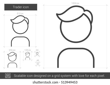Trader, Vektorgrafik Symbol einzeln auf weißem Hintergrund. Trader Line Symbol für Infografik, Website oder App. Skalierbares Symbol, das auf einem Gittersystem entworfen wurde.