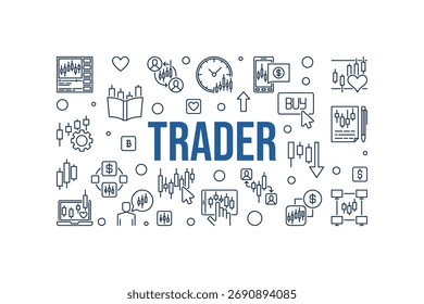 Trader vetor Mercado de ações Conceito de negociação ilustração horizontal mínima ou banner em estilo de estrutura de tópicos