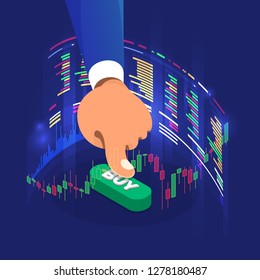 trader working analysis stock exchange graph and chart for decision buy or sell stock. Business concept. Vector illustrations.