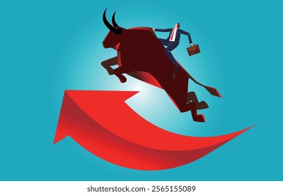 traders ride crazy bulls jumping up arrows