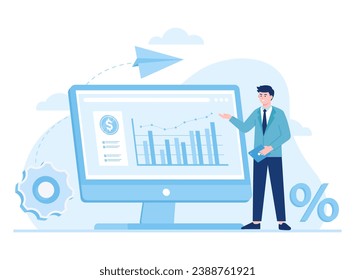 Traders show the growth rate of shares trending concept flat illustration
