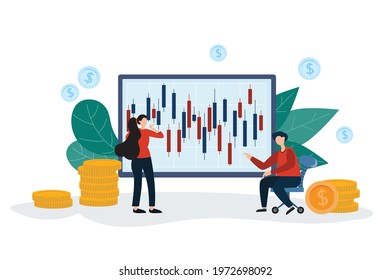 Traders are working as a team to analyze future profit for business success.